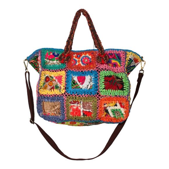 Imayin Bolso Jaffna Embroidered Patchwork Handle Crossbody Tote Colorful NWT - Picture 2 of 15